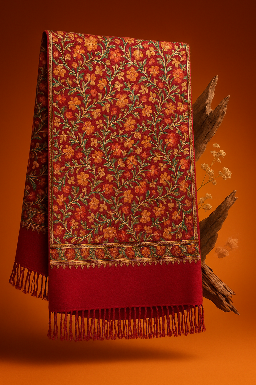 Crimson Embroidered Kashmiri Shawl