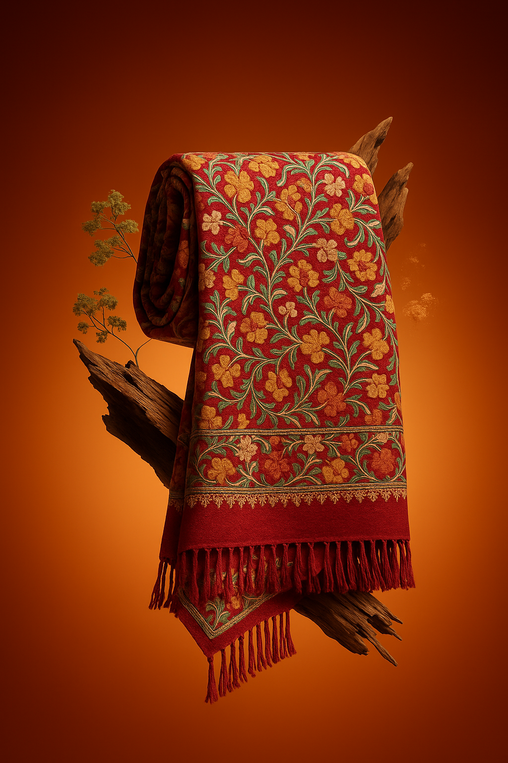 Crimson Embroidered Kashmiri Shawl