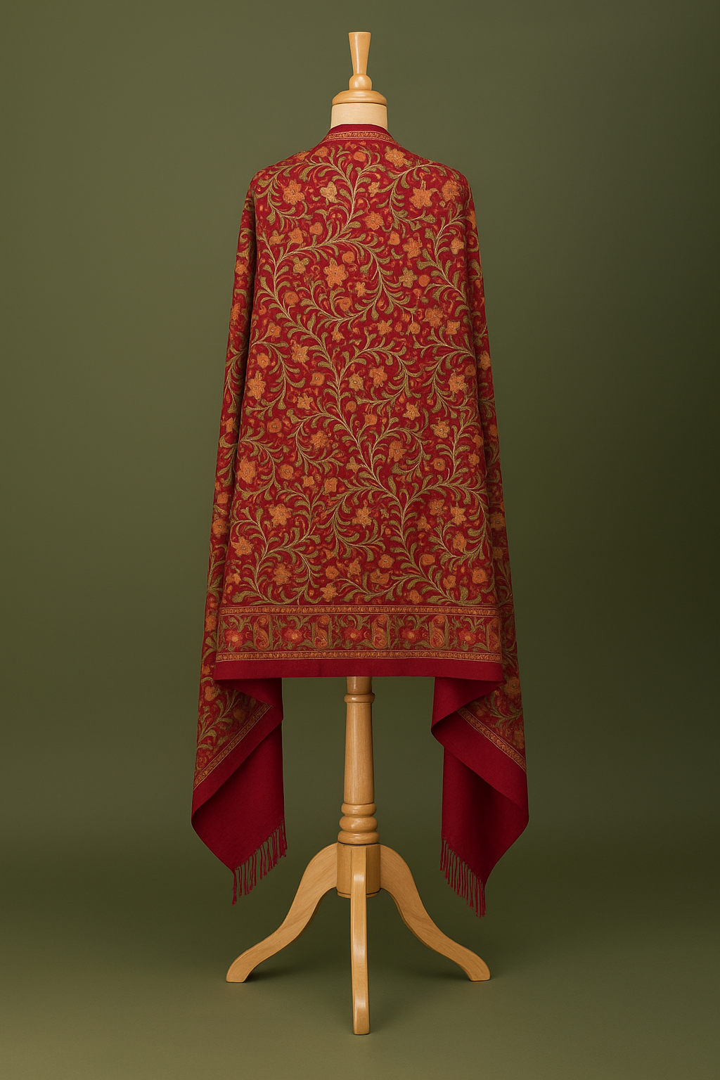 Crimson Embroidered Kashmiri Shawl